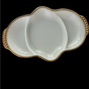 Anchor Hocking Fire King  1950’s White and 22kGold trim  Divided Dish